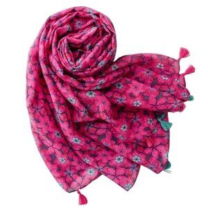 NWT Women's Fuchsia and Aqua Lightweight Chiffon Style Scarf w/Tassels